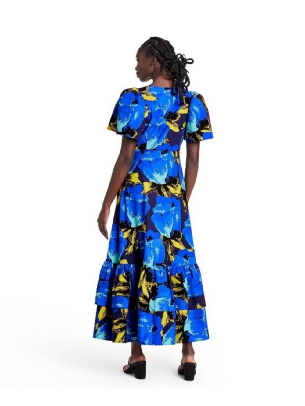 Christopher John Rogers Vibrant Blue & Yellow Floral Tiered Maxi Dress